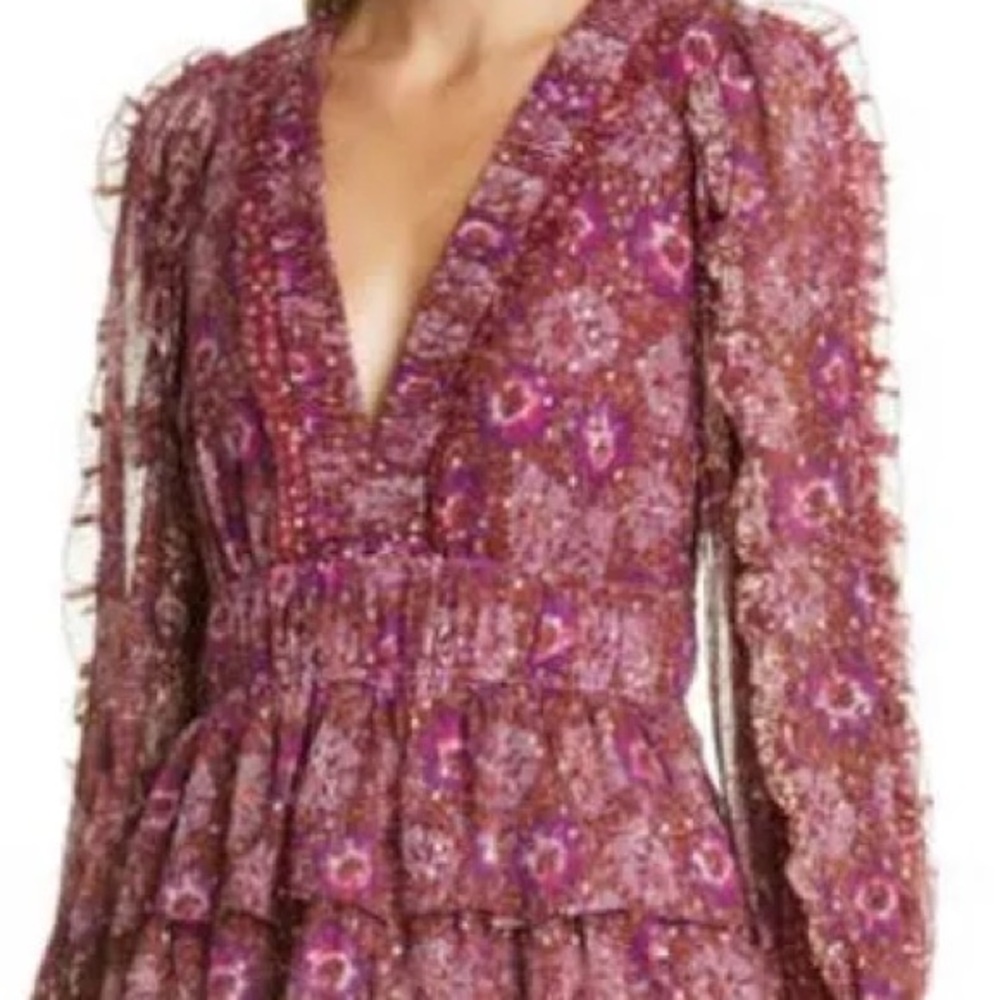 Ulla Johnson Brisa Mini Dress in Claret Patchwork Size 6 - Picture 3 of 15